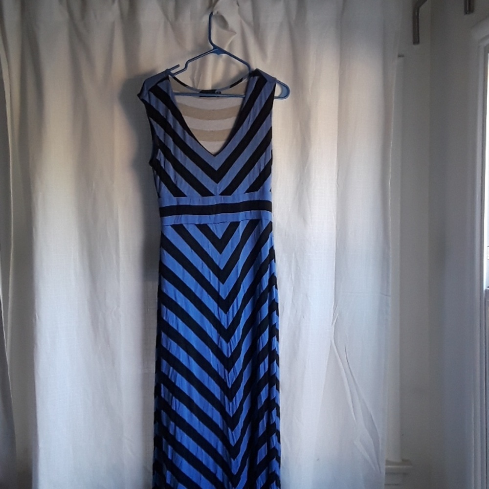 Blue and Black Striped Maxi Dress